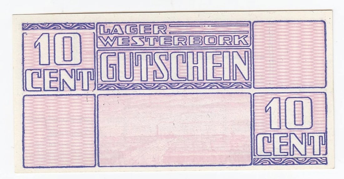 WWII - WESTERBORK (NETHERLANDS) 1944 CONCENTRATION CAMP 10 CENTS, UNCIRCULATED OPQ: WWII - Westerbork (Netherlands) 1944 Concentration Camp 10 Cents, Uncirculated OPQ
