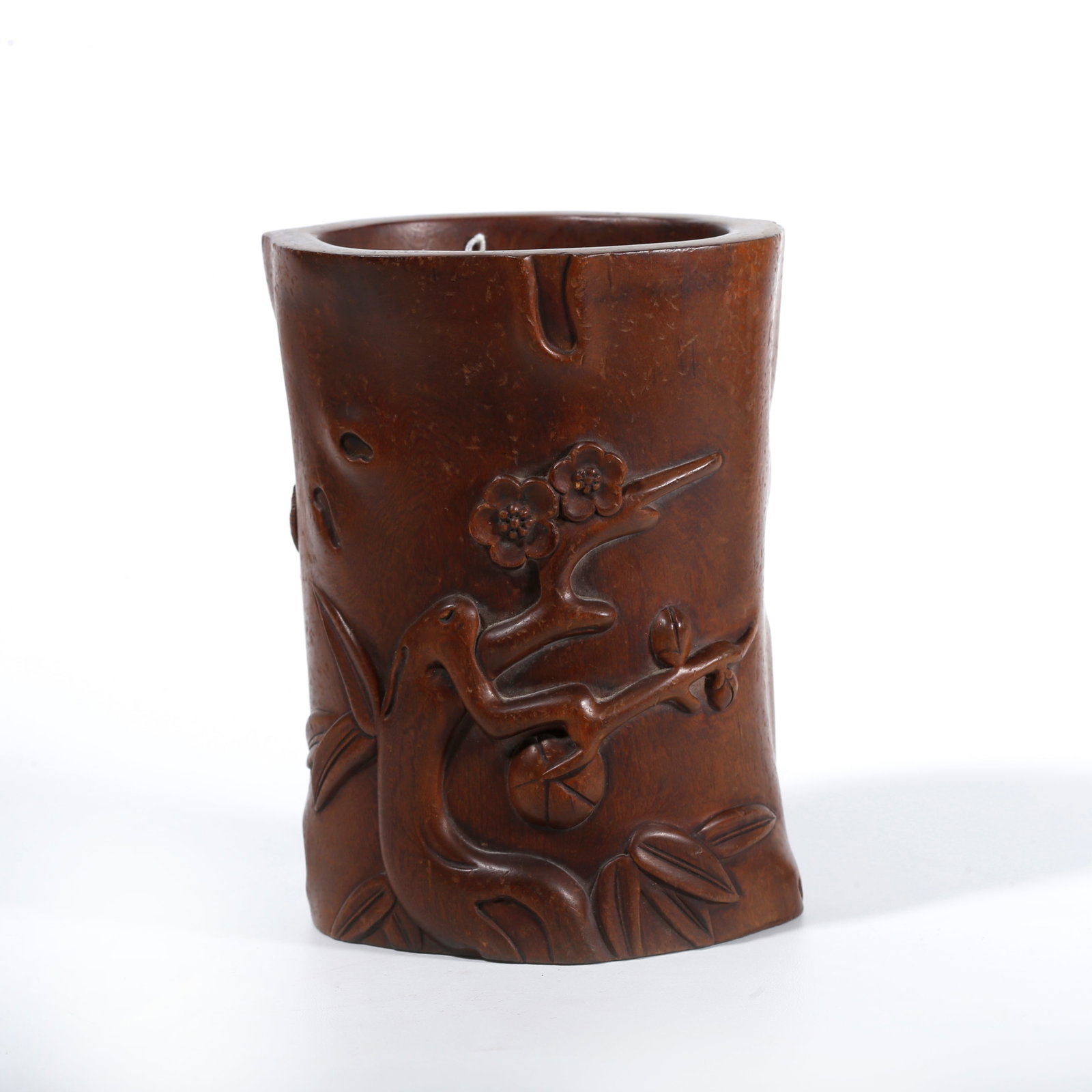 A BRUSH POT CARVED WITH PINE AND PLUM PATTERNS OF WOOD (1 of 9)