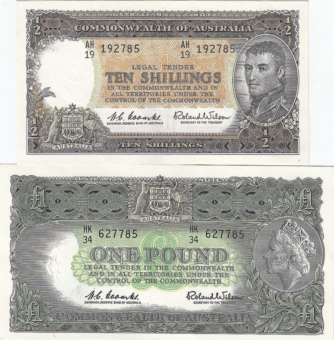 AUSTRALIA 'COOMBS - WILSON' RESERVE 10/- & ?1 (1961), UNCIRCULATED OPQ (2 NOTES) (1 of 2)