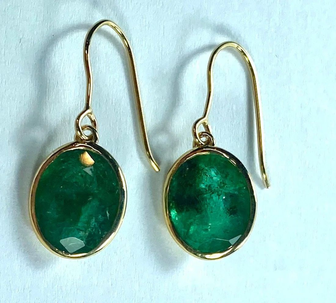 OVAL-FACETED EMERALD EARRINGS IN 9CT YELLOW GOLD BEZEL SETTINGS (PAIR) (1 of 2)