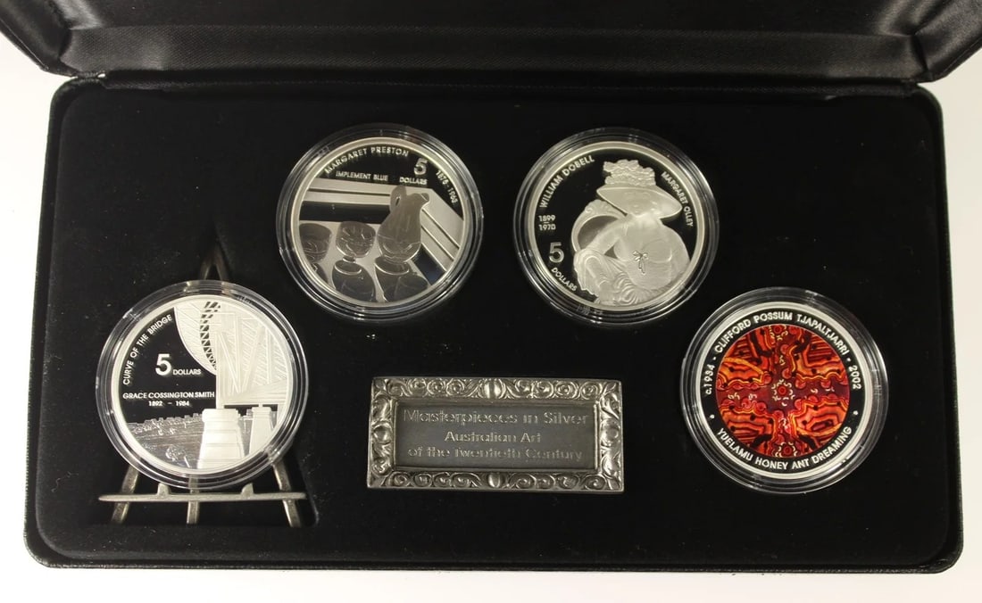 AUSTRALIA 2007 'ART OF THE 20TH CENTURY - MASTERPIECES II' PROOF SILVER (999) $5'S, FDC (4 COINS) (1 of 2)