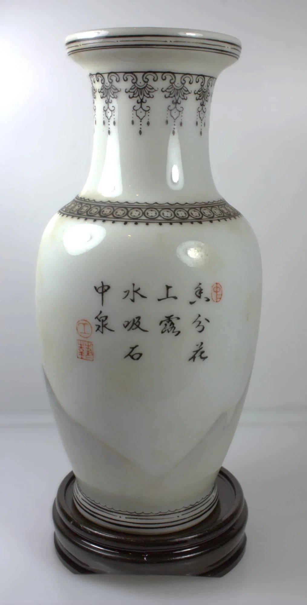 CHINESE HAND-PAINTED VASE ON WOODEN STAND (1 of 5)
