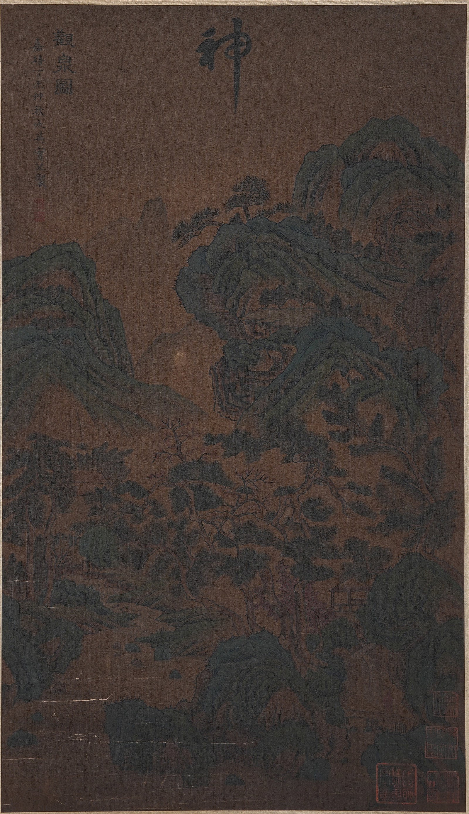 A SPRING VIEWING PAINTING ON SILK BY QIU YING.仇英: Spring Viewing Painting on Silk by Qiu Ying.仇英
