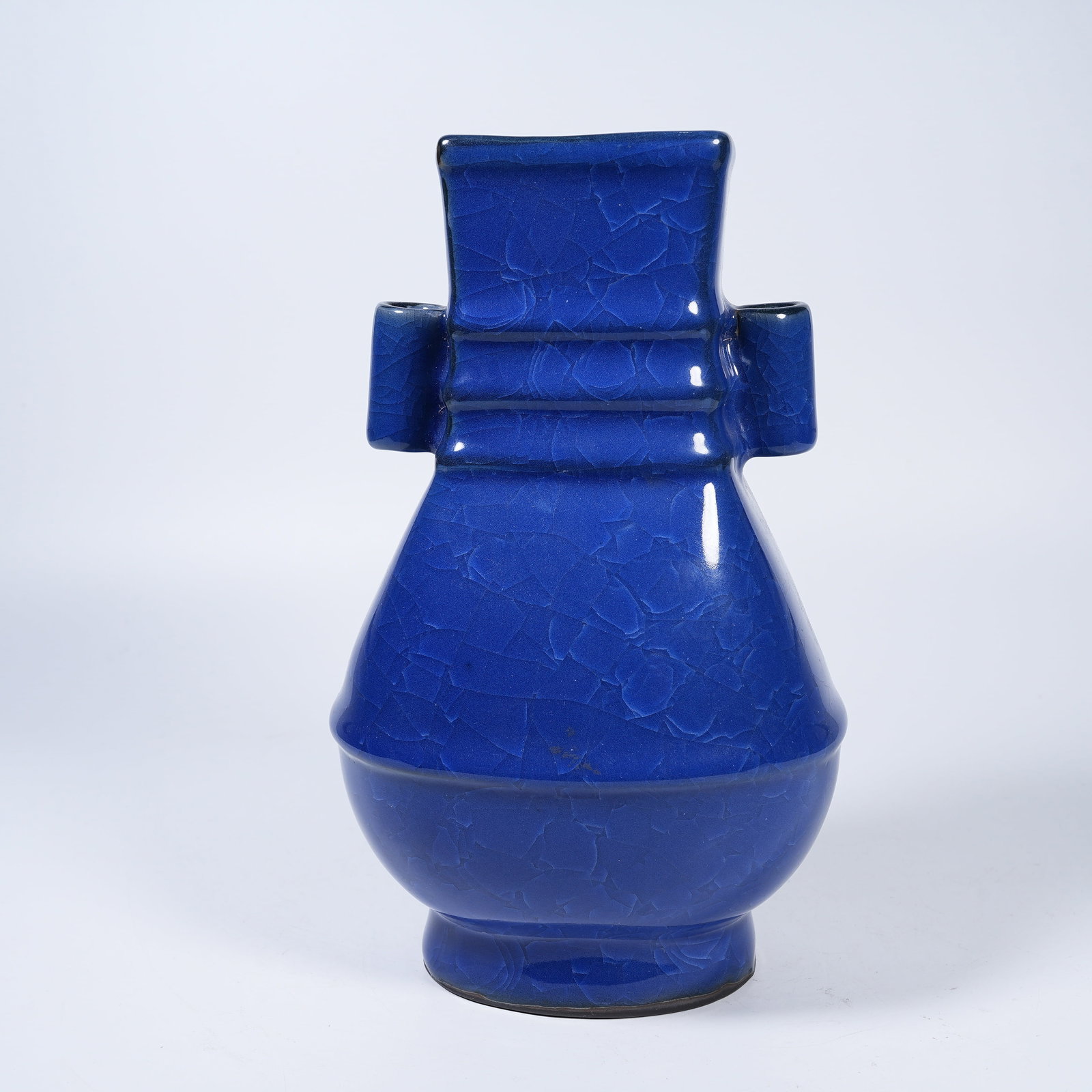 A SACRIFICIAL BLUE GLAZE PIERCED-EAR VASE - 7