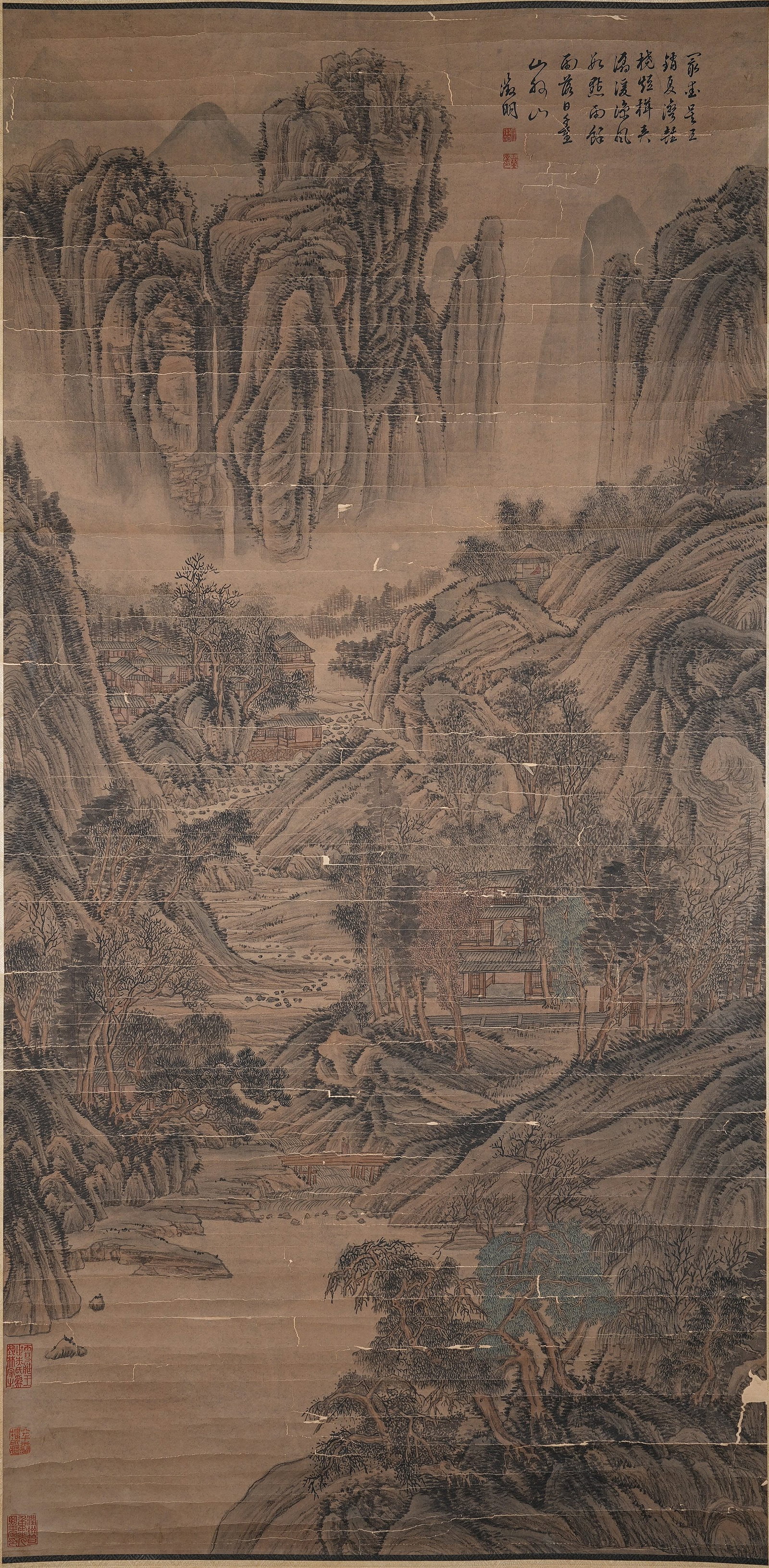 A LANDSCAPE PAINTING ON PAPER BY WEN ZHENGMING.文徵明: Landscape Painting on Paper by Wen Zhengming.文徵明