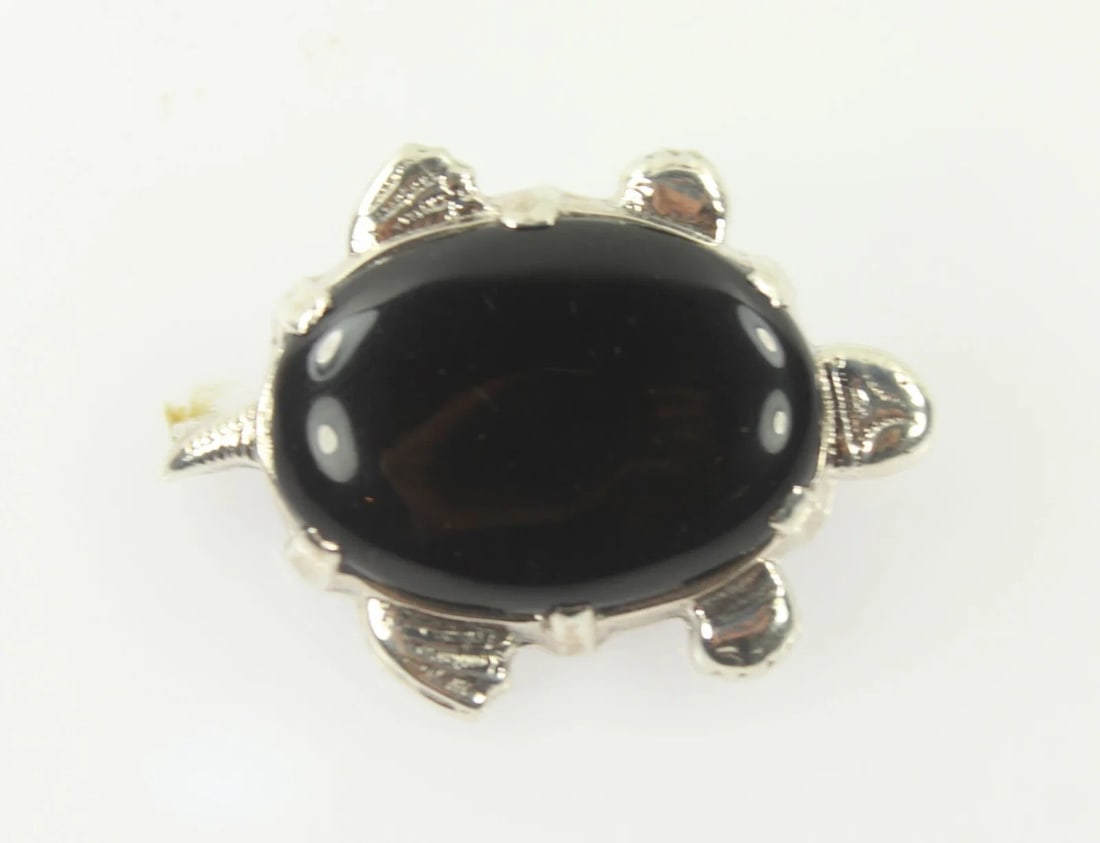 TURTLE BROOCH IN ONYX & STERLING (925) SILVER (1 of 2)