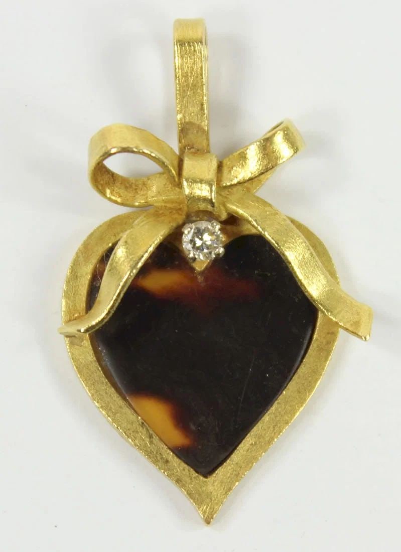 BESPOKE TURTLE SHELL PENDANT/ENHANCER IN 18CT YELLOW GOLD WITH SMALL DIAMOND ATOP (1 of 2)