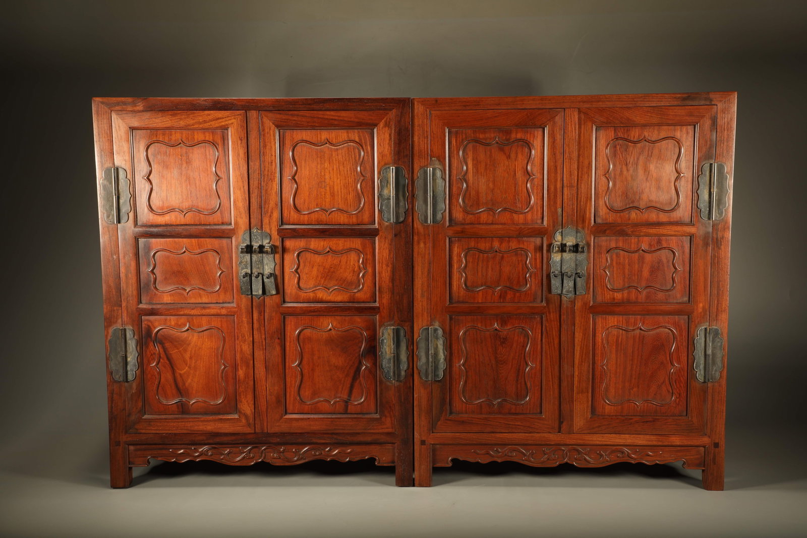 A PAIR OF PADAUK CORNER CABINETS (1 of 6)