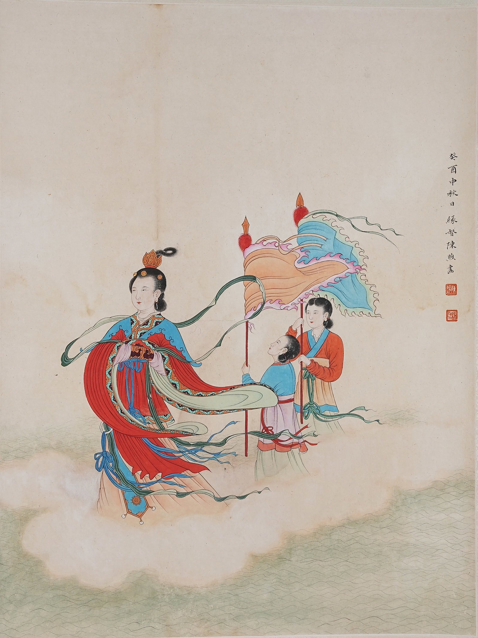 A NARRATIVE FIGURE PAINTING ON PAPER BY CHEN YUANDU.陳緣督: Narrative Figure Painting on Paper by Chen Yuandu.陳緣督