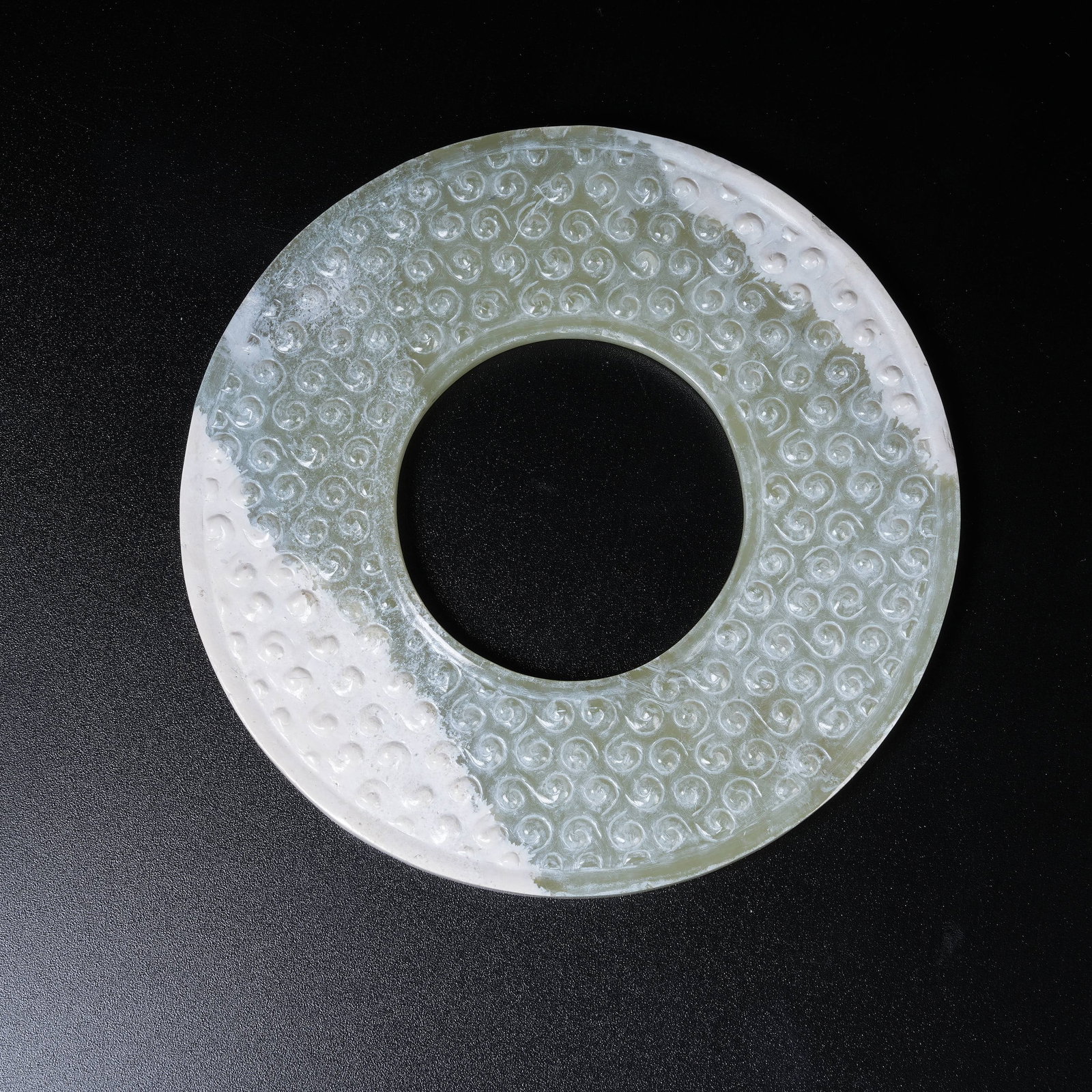 A ANCIENT JADE BI DISC WITH HOOKED CLOUD PATTERN - 8