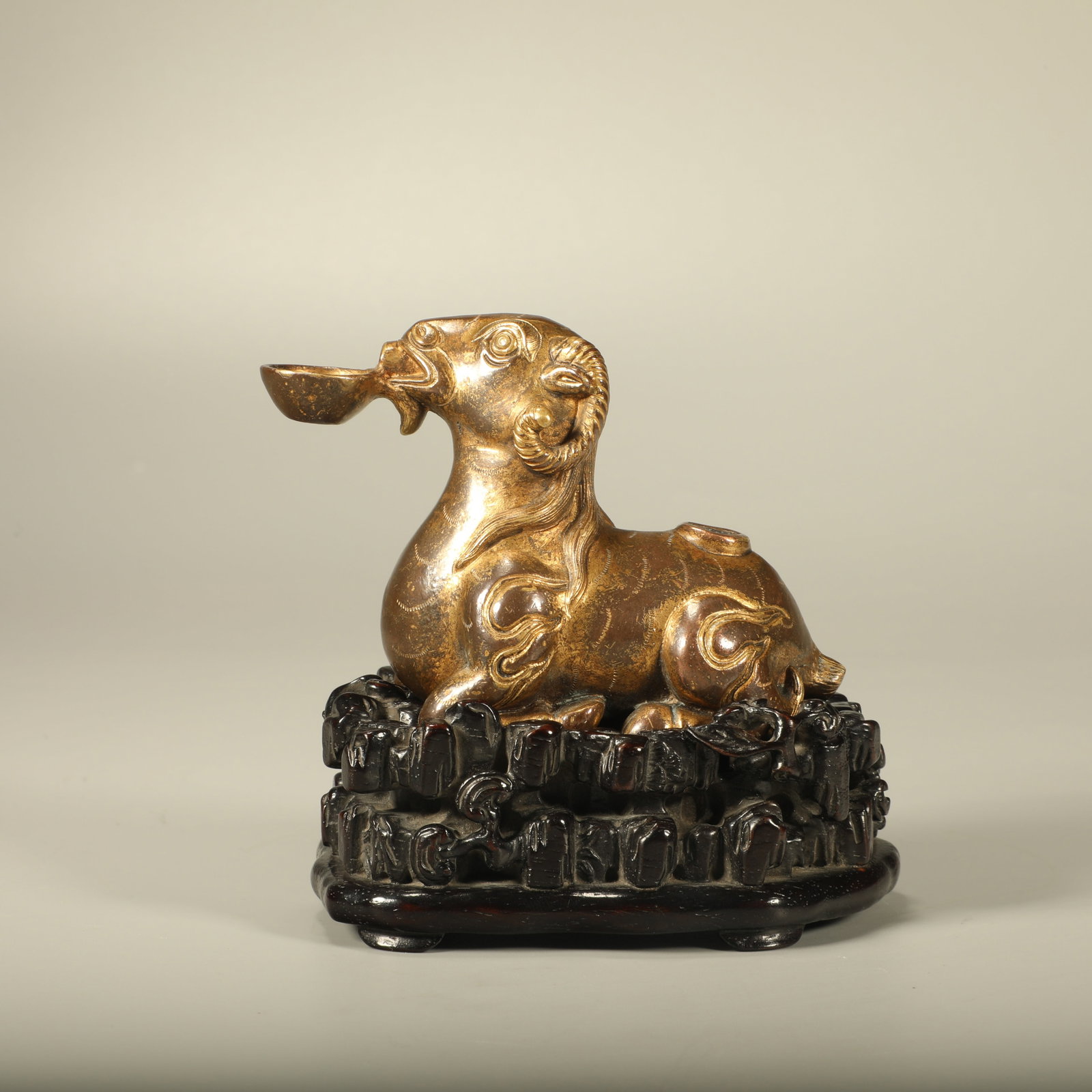 A GILT BRONZE WATER DROPPER SHAPED AS LYING SHEEP (1 of 6)