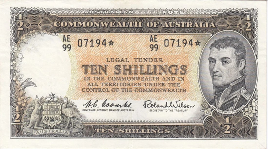 AUSTRALIA 'COOMBS - WILSON' RESERVE * REPLACEMENT 10/- (1961), GOOD EXTREMELY FINE OPQ (1 of 2)