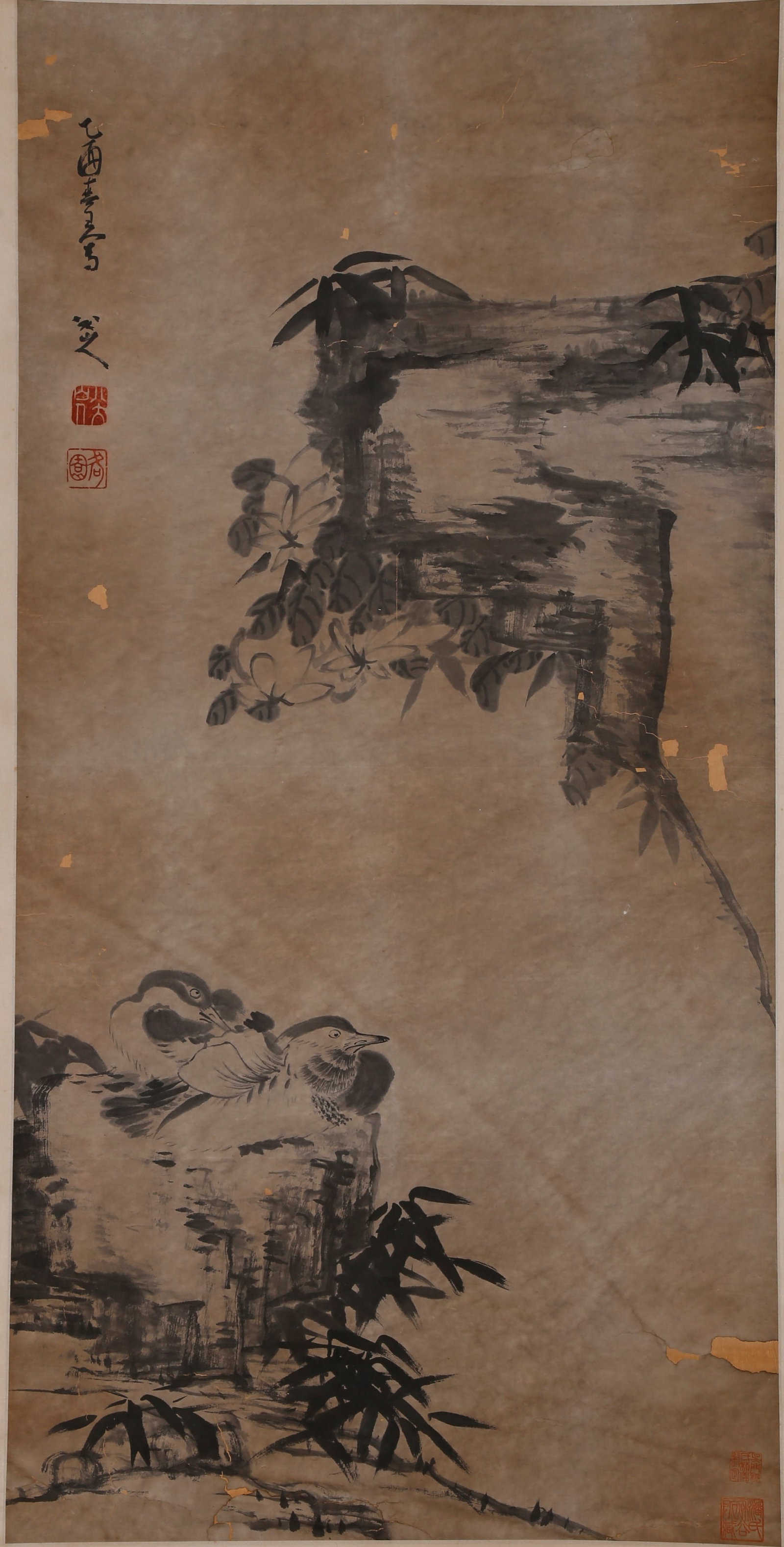 A FLOWER-AND-BIRD PAINTING ON PAPER BY BADA SHANREN.八大山人: Flower-and-Bird Painting on Paper by Bada Shanren.八大山人