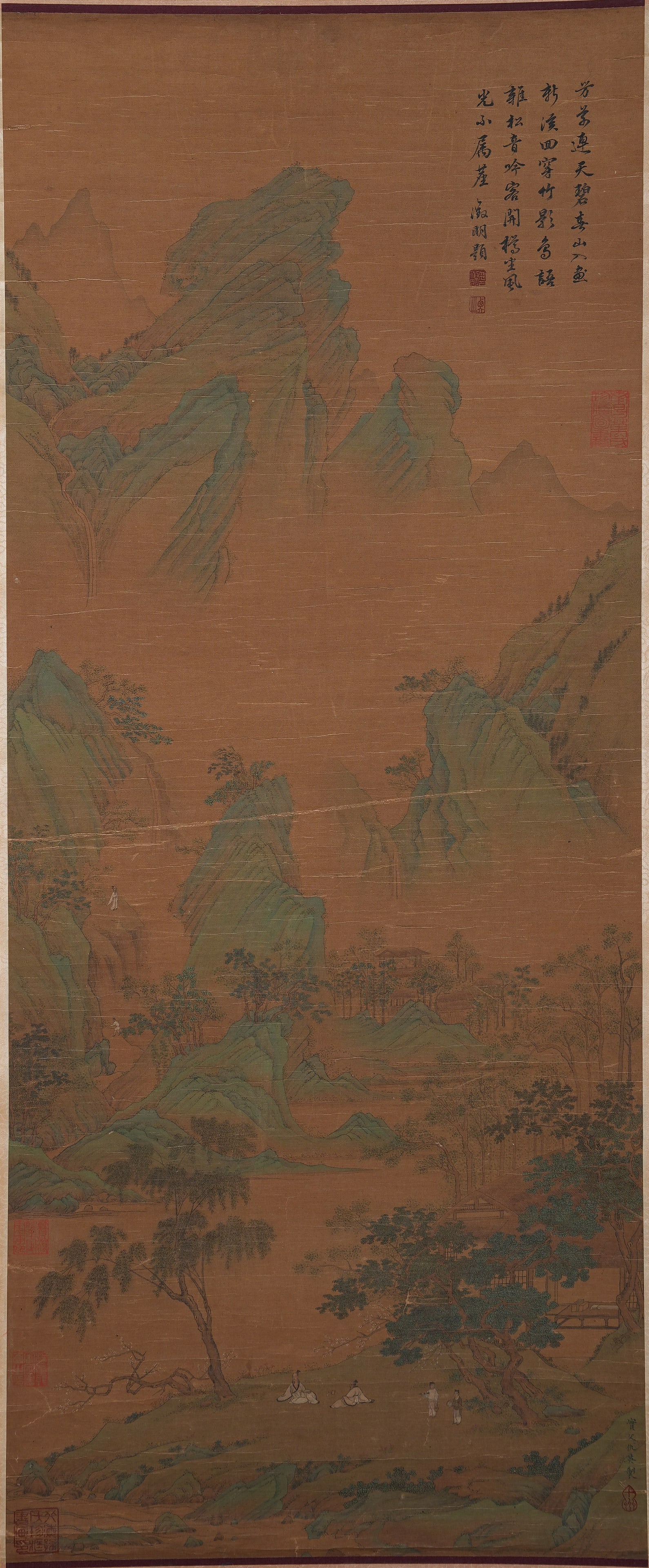 A LANDSCAPE AND FIGURE PAINTING ON SILK BY QIU YING.仇英: Landscape and Figure Painting on Silk by Qiu Ying.仇英