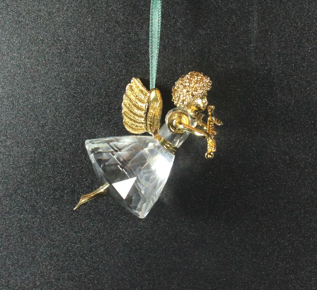 SWAROVSKI SILVER CRYSTAL ANGEL PLAYING HORN TREE ORNAMENT (1 of 3)