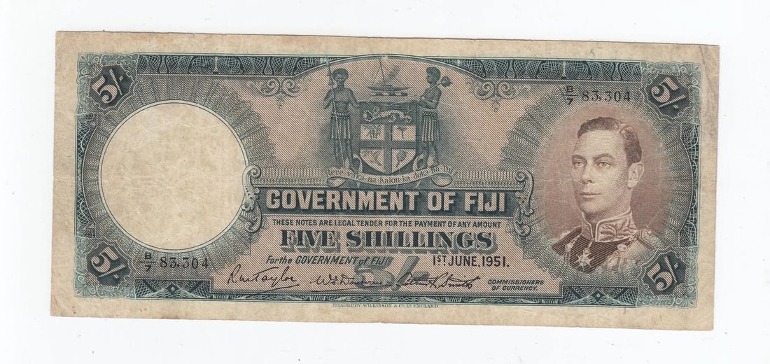 FIJI '1ST JUNE 1951' 5/-, GOOD FINE (1 of 2)