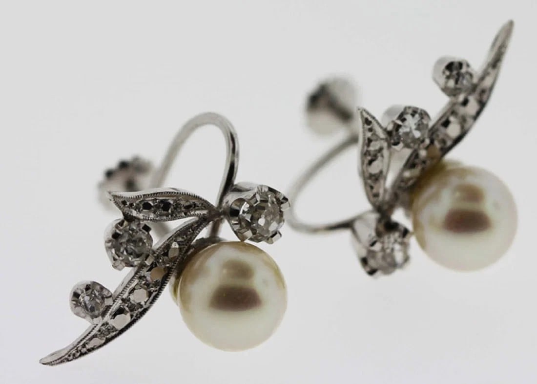 PEARL AND DIAMOND EARRINGS IN 9CT WHITE GOLD (1 of 2)