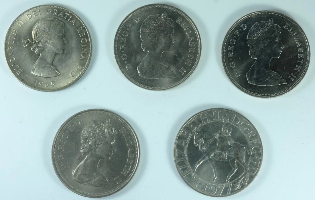 GREAT BRITAIN 1965, 1972, 1977, 1980 & 1981 COMMEMORATIVE CI NI CROWNS, UNCIRCULATED (5 COINS) (1 of 2)
