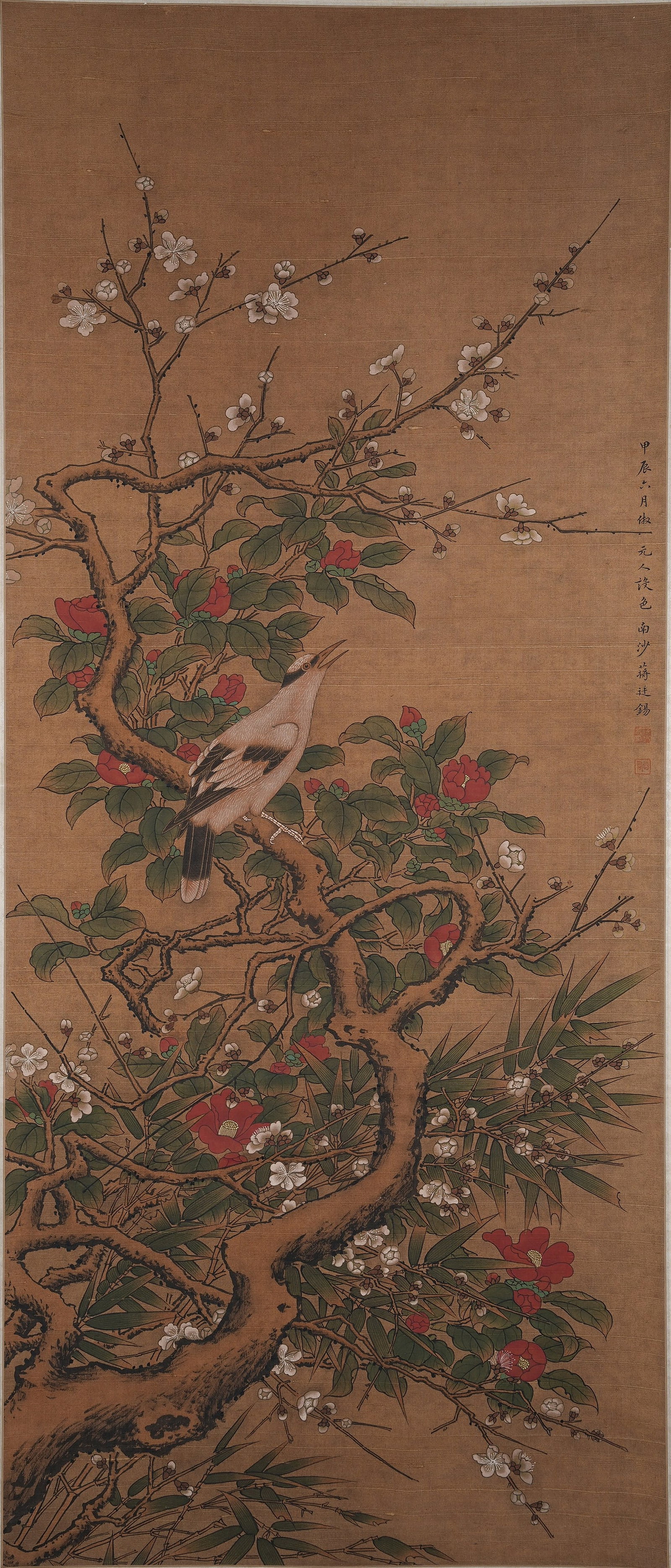 A FLOWER AND BIRD PAINTING ON SILK BY JIANG TINGXI.蔣廷錫 (1 of 9)