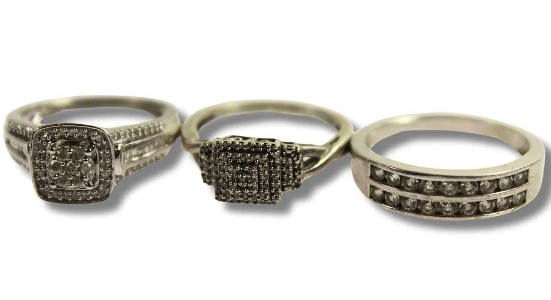 FAUX DIAMOND RINGS IN STERLING (925) SILVER (3 ITEMS) (1 of 2)