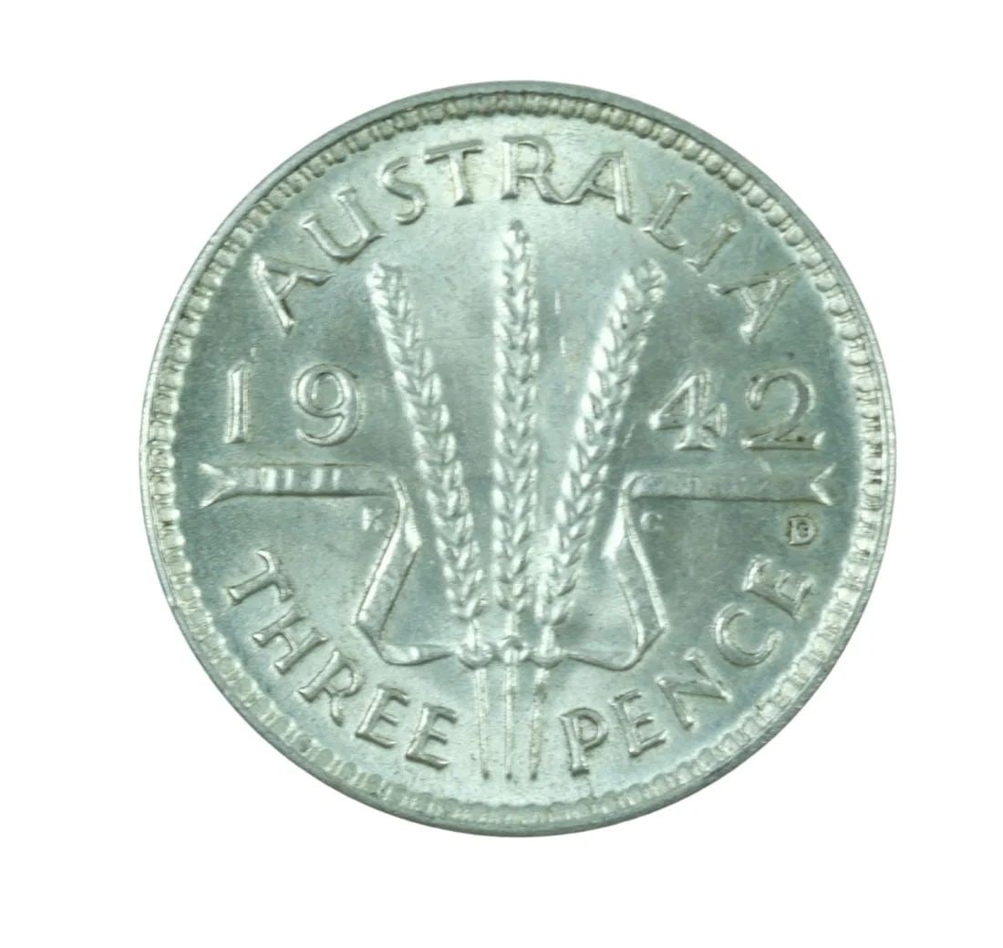 AUSTRALIA 1942 D SILVER (925) THREEPENCE, CHOICE UNCIRCULATED: Australia 1942 D Silver (925) Threepence, Choice Uncirculated