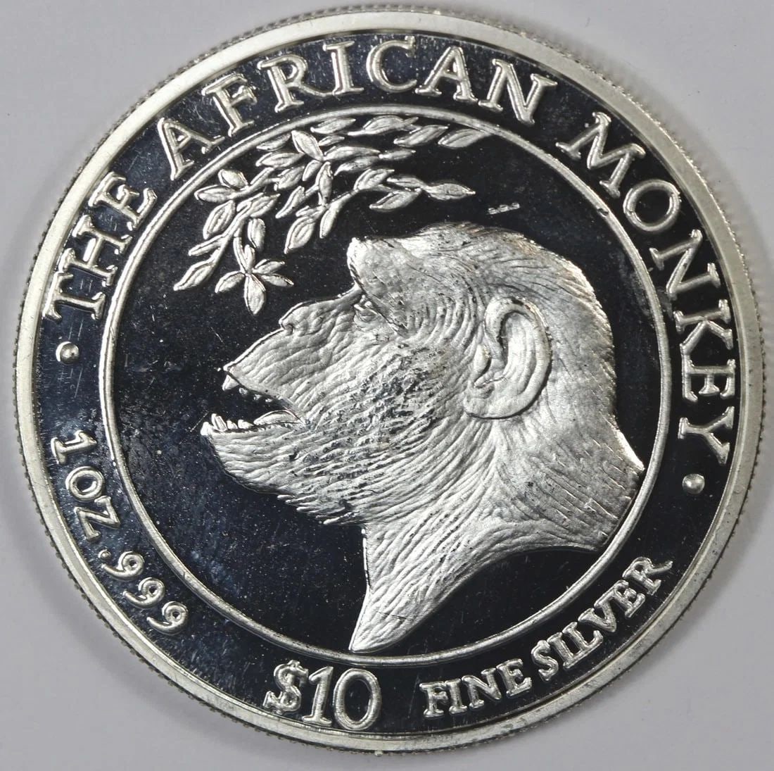 SOMALI REPUBLIC 1998 'AFRICAN MONKEY' SILVER (999) PROOF-LIKE $10, NEAR FDC: Somali Republic 1998 'African Monkey' Silver (999) Proof-like $10, near FDC