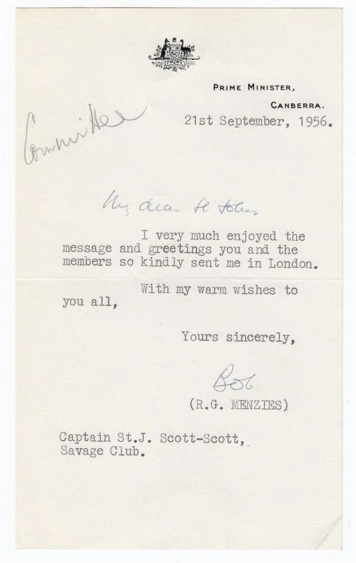 AUSTRALIA SHORTHAND AUTOGRAPH OF SIR ROBERT (BOB) MENZIES DATED SEPTEMBER 1956 (1 of 1)