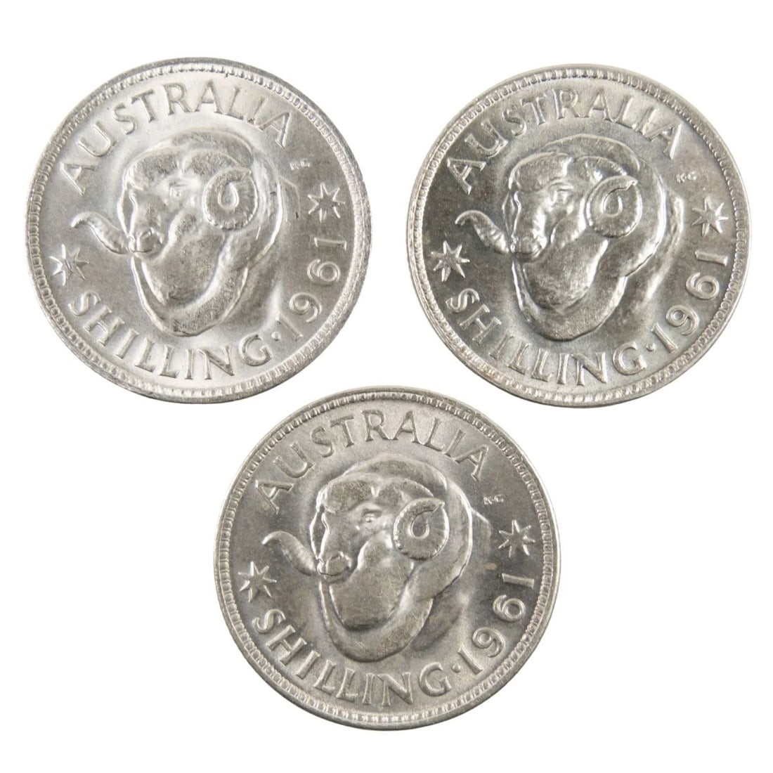 AUSTRALIA 1961 SILVER (500) SHILLINGS, CHOICE UNCIRCULATED (3 COINS): Australia 1961 Silver (500) Shillings, Choice Uncirculated (3 coins)