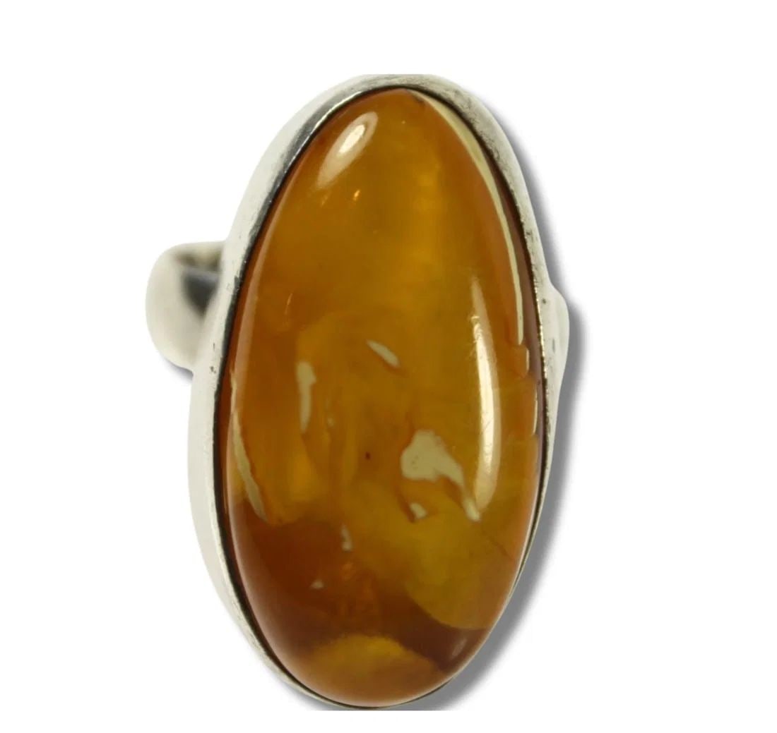 STYLISH BUTTERSCOTCH AMBER RING IN STERLING (925) SILVER: Stylish Butterscotch Amber Ring in Sterling (925) Silver