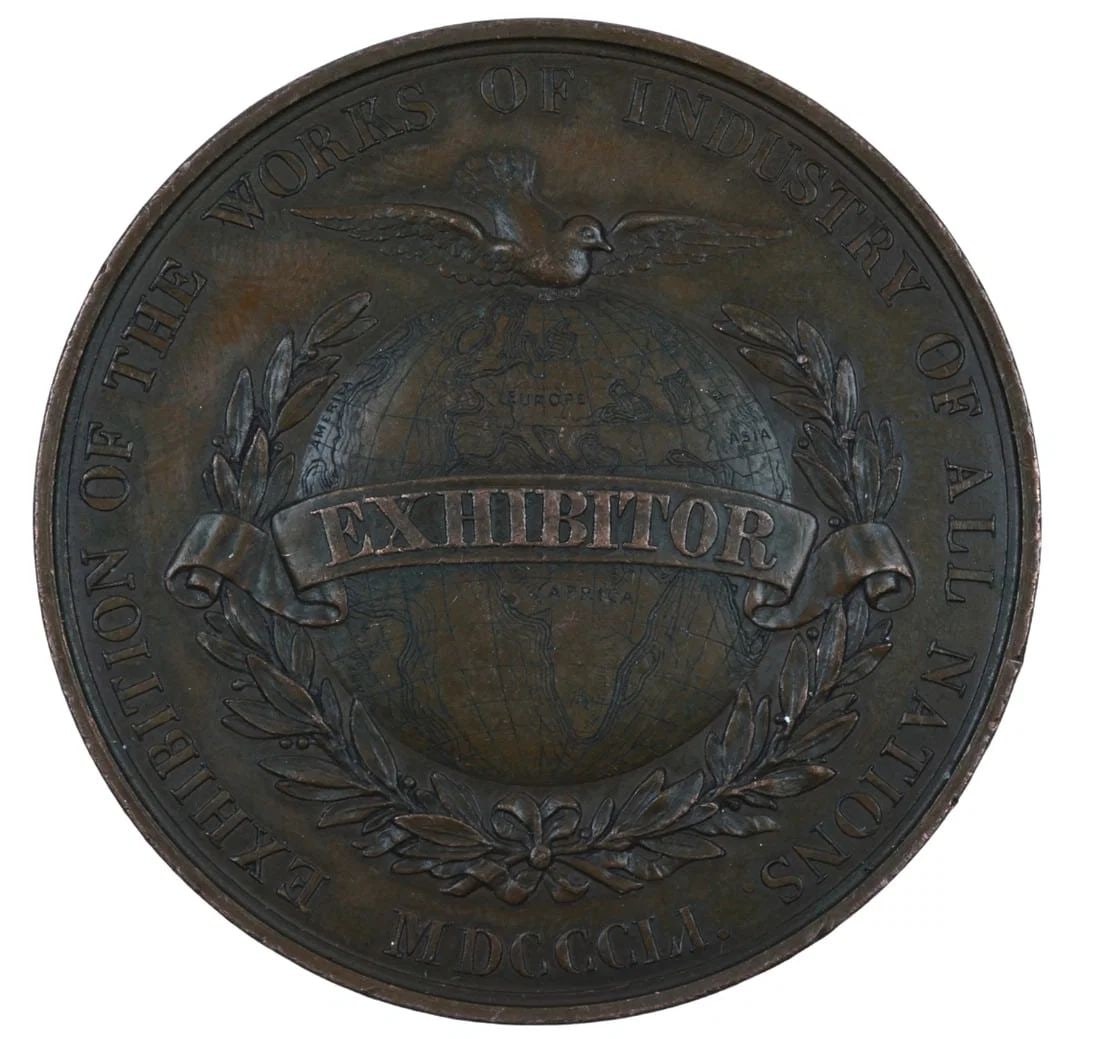 GREAT BRITAIN 1851 BRONZE MEDAL FOR "THE EXHIBITION OF THE WORLD OF INDUSTRY OF ALL NATIONS." UNCIRC: Great Britain 1851 Bronze Medal for "The Exhibition of the World of Industry of all Nations." Uncirc