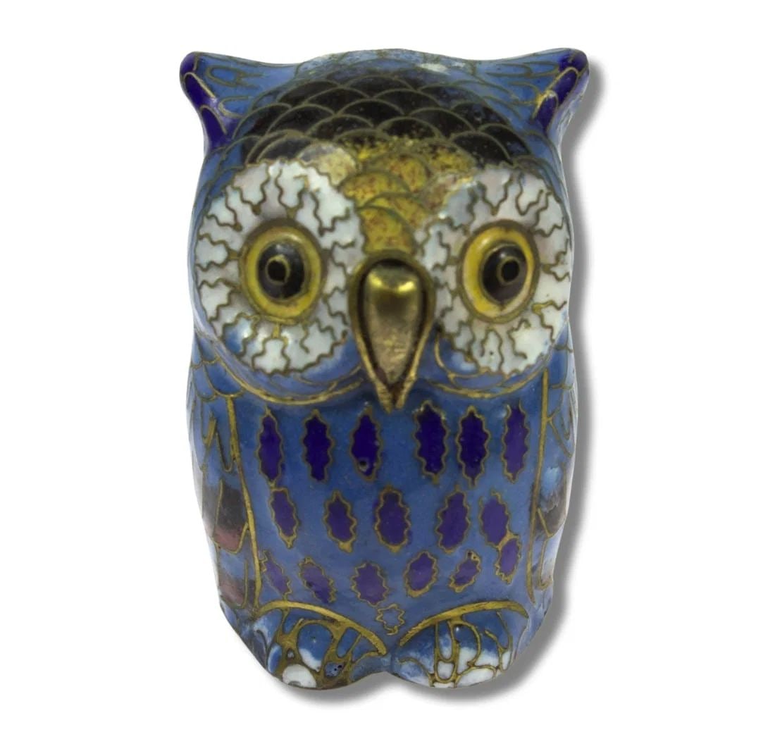 CHINESE CLOISONNE OWL ORNAMENT: Chinese Cloisonne Owl Ornament