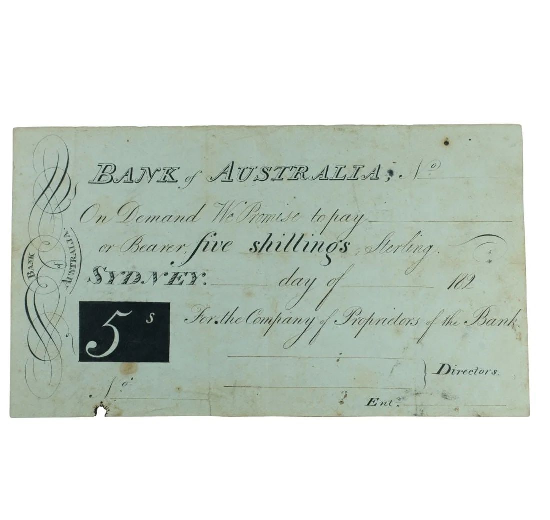 AUSTRALIA UNIQUE 'SPECIMEN' OF A PROPOSED BANK OF AUSTRALIA 5/- BANKNOTE, GOOD VERY FINE DETAILS (1 of 2)