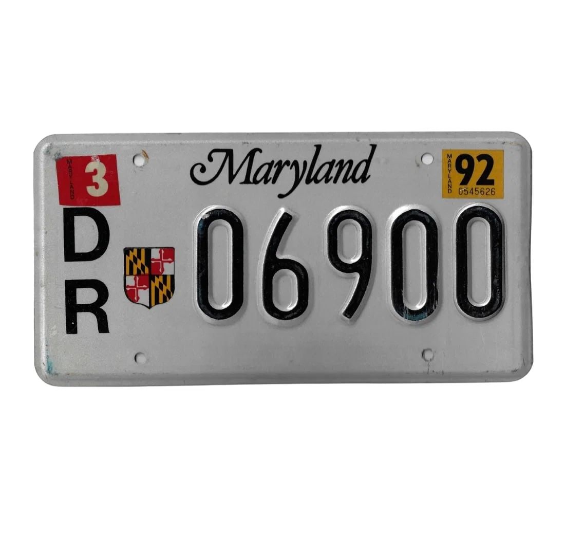 U.S.A. MARYLAND CAR NUMBER PLATE, (19)92, VERY FINE: U.S.A. Maryland Car Number Plate, (19)92, Very Fine