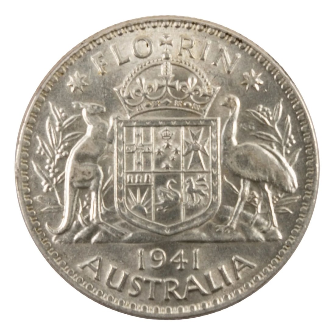AUSTRALIA 1941 SILVER (925) FLORIN, UNCIRCULATED (1 of 2)