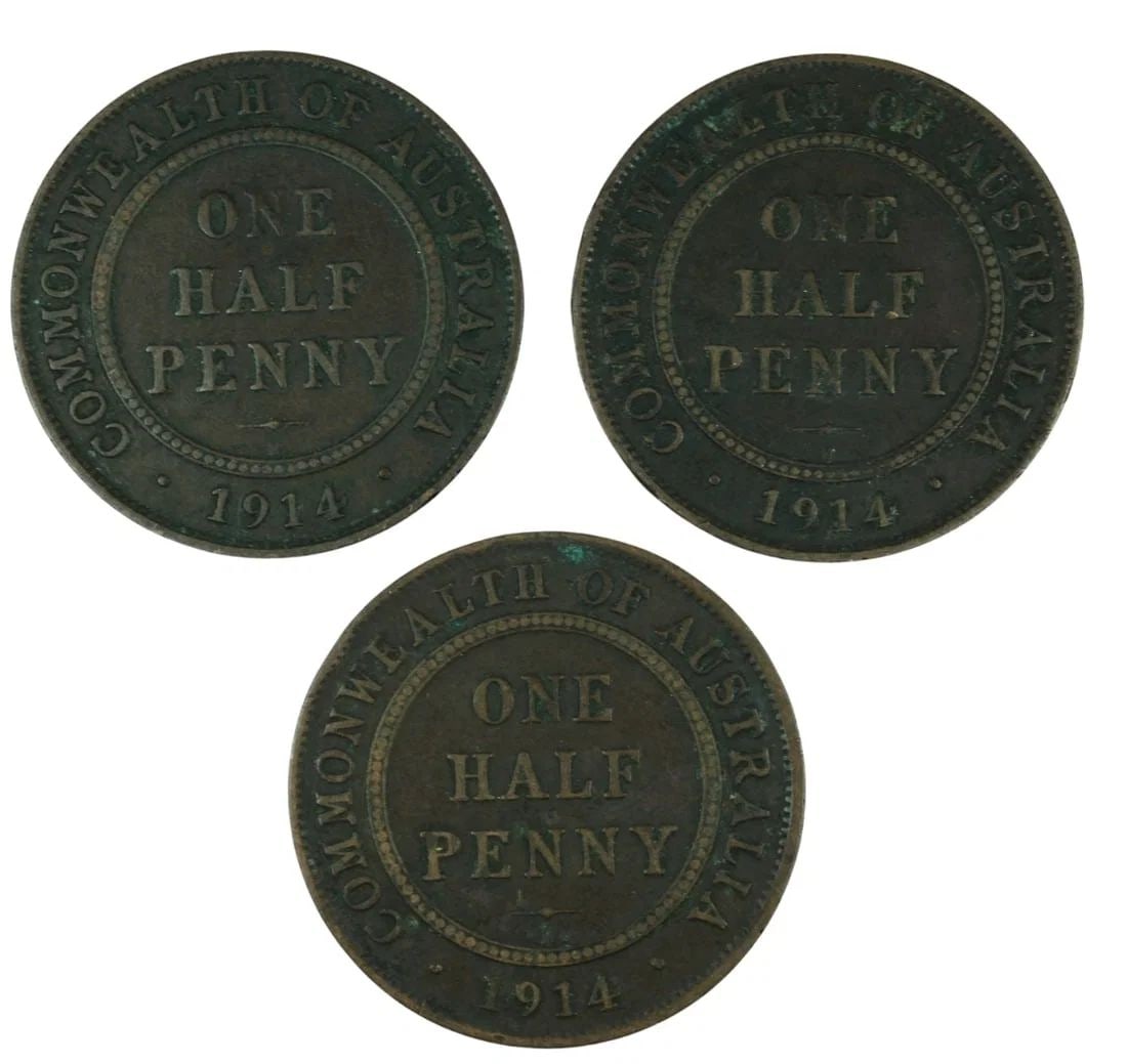 AUSTRALIA 1914 H HALFPENNIES, VG/FINE OR BETTER (3 COINS) (1 of 2)