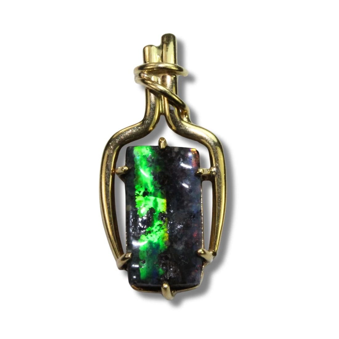 IRIDESCENT SOLID OPAL PENDANT IN BESPOKE 18CT YELLOW GOLD SURROUND (1 of 2)