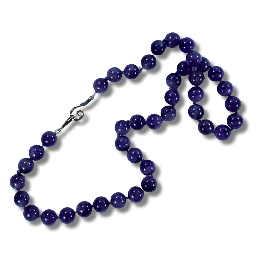 NATURAL AMETHYST BEAD NECKLACE WITH STERLING (925) SILVER CLASP: Natural Amethyst Bead Necklace with Sterling (925) Silver Clasp