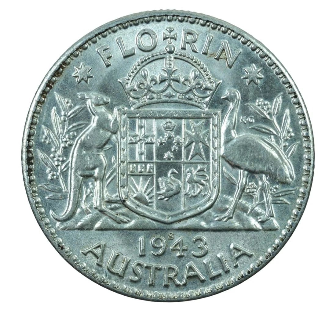 AUSTRALIA 1943 S SILVER (925) FLORIN, CHOICE UNCIRCULATED: Australia 1943 S Silver (925) Florin, Choice Uncirculated