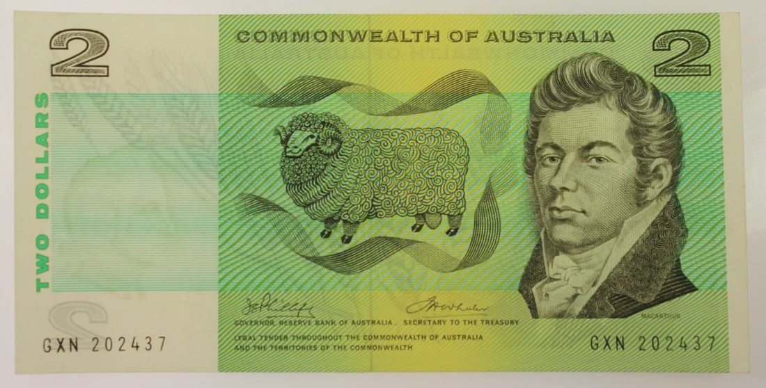 AUSTRALIA 'PHILLIPS - WHEELER' $2 (1972) UNCIRCULATED OPQ: Renniks# 84: Serial# GXN 202437ConditionO(riginal) P(aper) Q(uality)MediumCoins, Monies & StampsExhibitedPaper Money, Australia & New Zealand