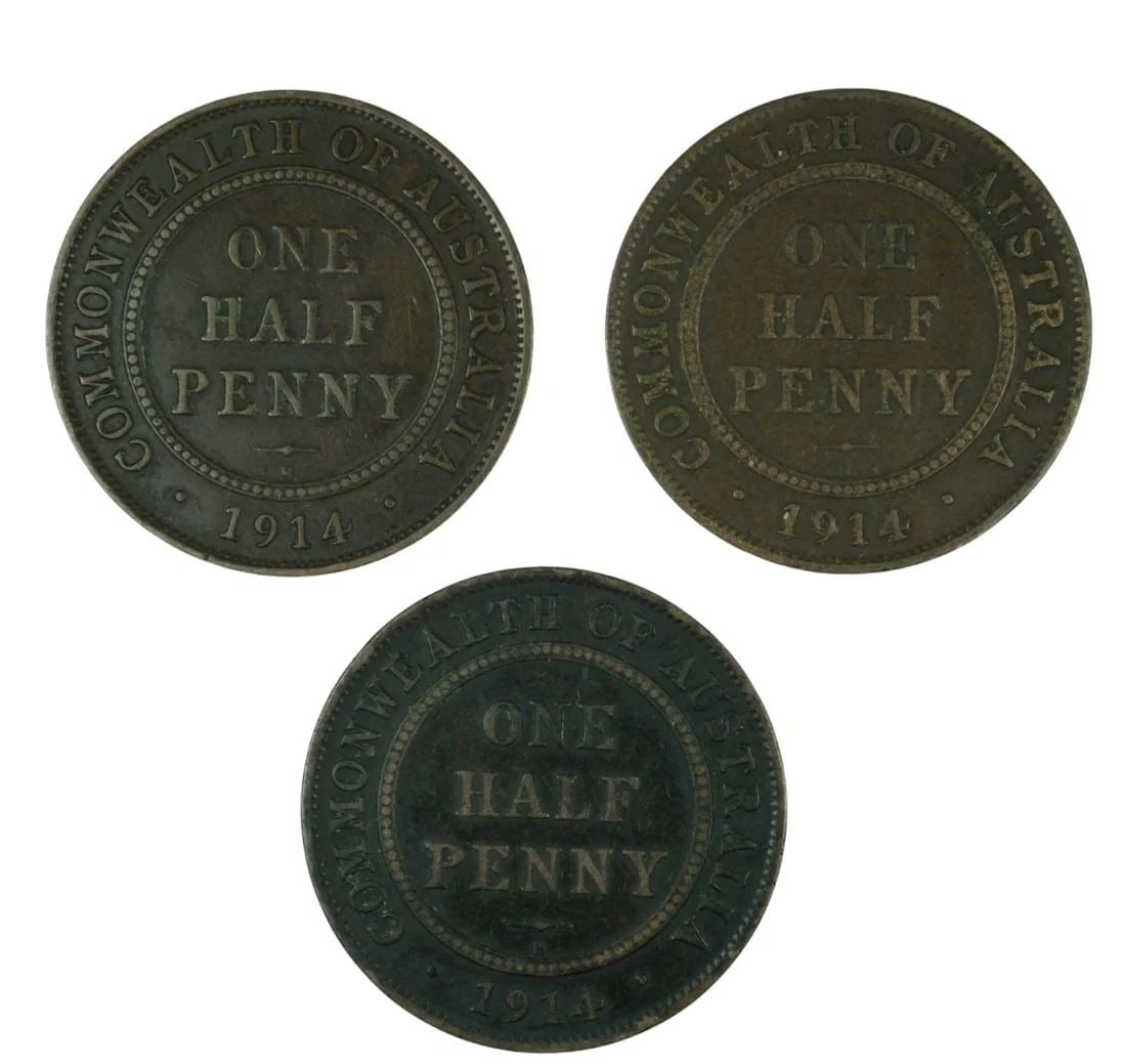 AUSTRALIA 1914 H HALFPENNIES, VG/FINE OR BETTER (3 COINS) (1 of 2)