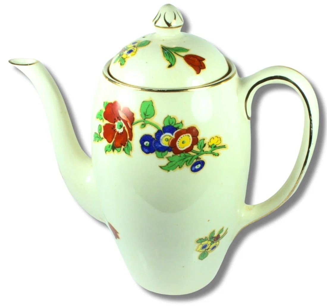 ART DECO JOHNSON BROTHERS HAND-PAINTED COFFEE POT: Art Deco Johnson Brothers Hand-painted Coffee Pot