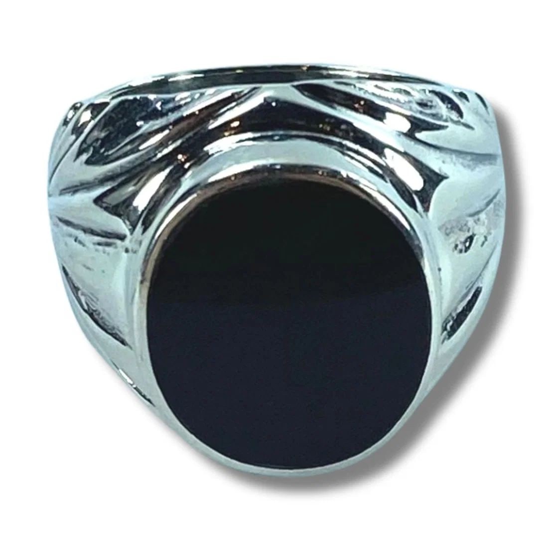 STERLING (925) SILVER BUFF HEAD ONYX SIGNET RING (1 of 3)