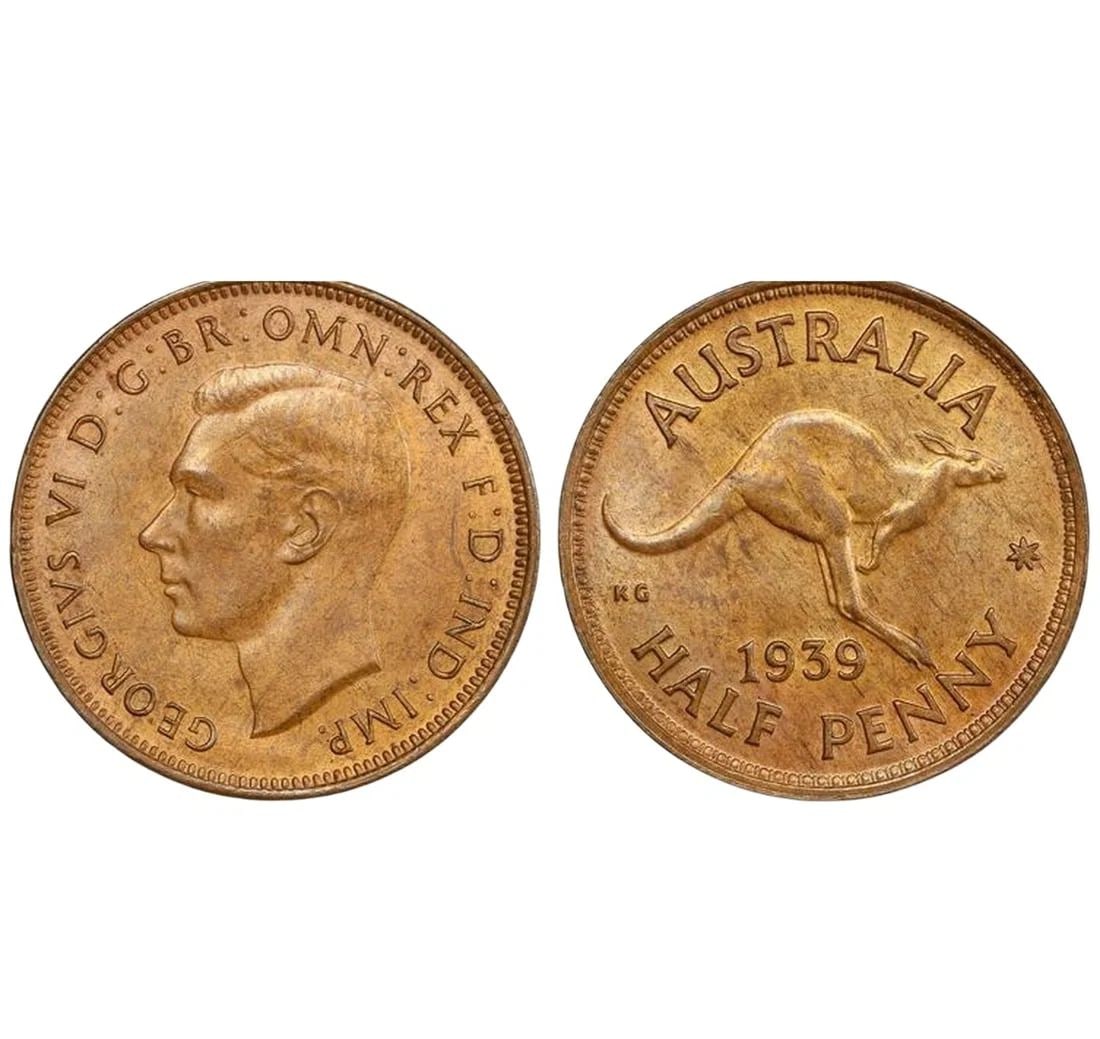 AUSTRALIA 1939 'ROO' HALFPENNY, PCGS MS64 BN: Australia 1939 'Roo' Halfpenny, PCGS MS64 BN
