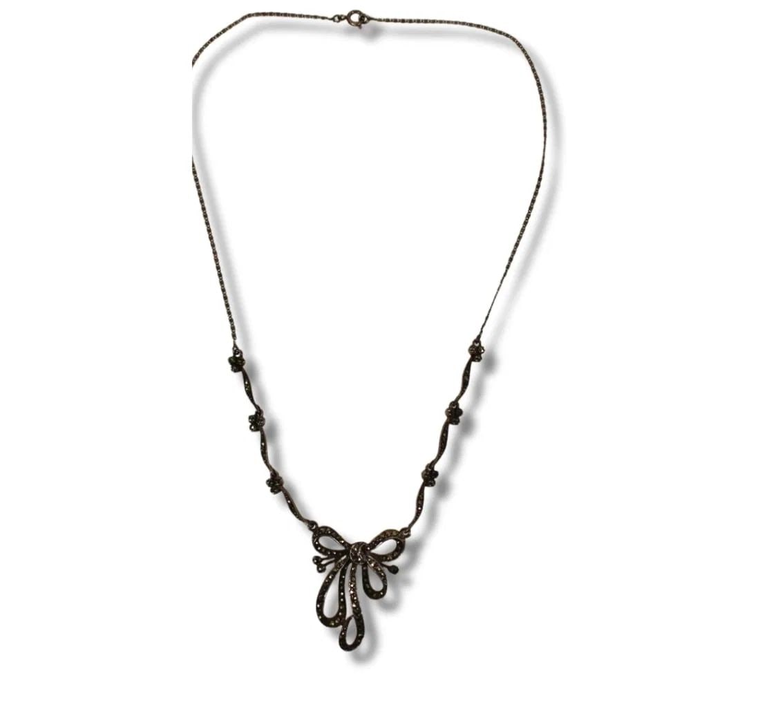 VINTAGE MARCASITE NECKLACE IN STERLING (925) SILVER: Vintage Marcasite Necklace in Sterling (925) Silver