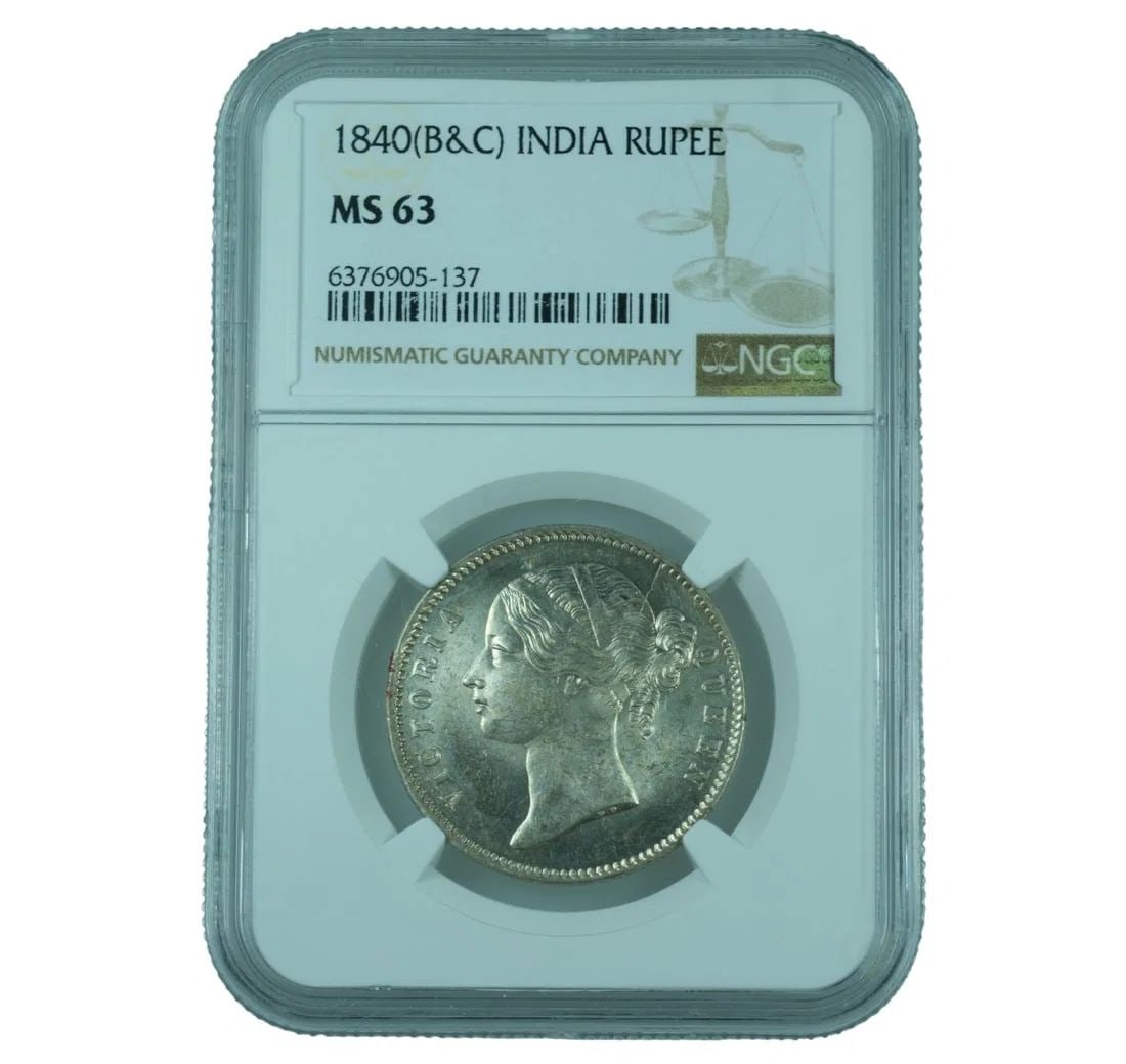 INDIA (BRITISH) 1840 (B & C) SILVER (917) RUPEE, NGC MS63 (1 of 2)