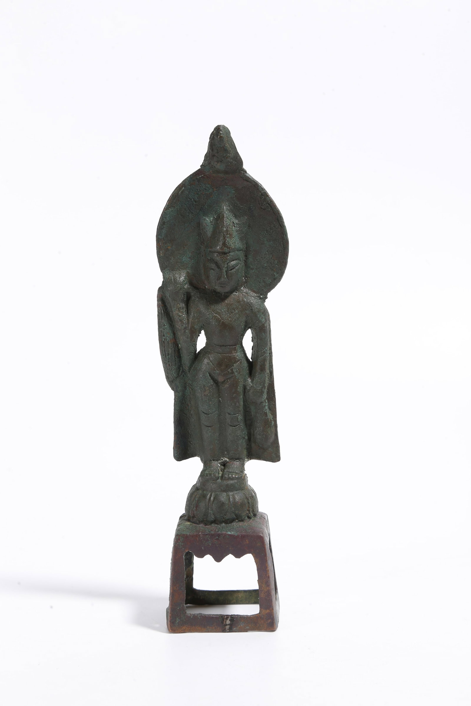 A BRONZE STANDING BUDDHA STATUE (1 of 9)