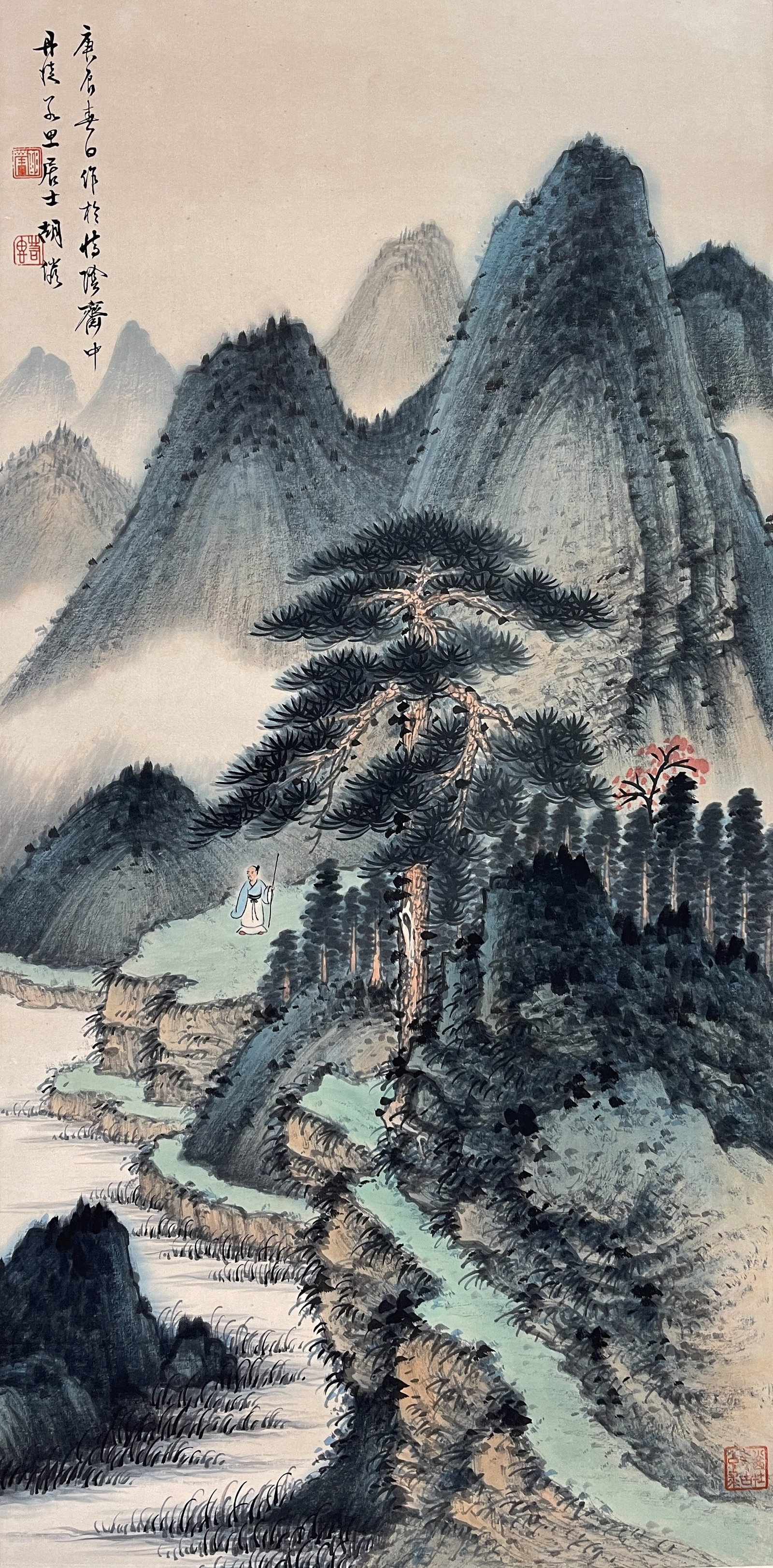 A LANDSCAPE ON PAPER BY HU RUOSI, HANGING SCROLL.胡若思: Landscape on Paper by Hu Ruosi, Hanging Scroll.胡若思