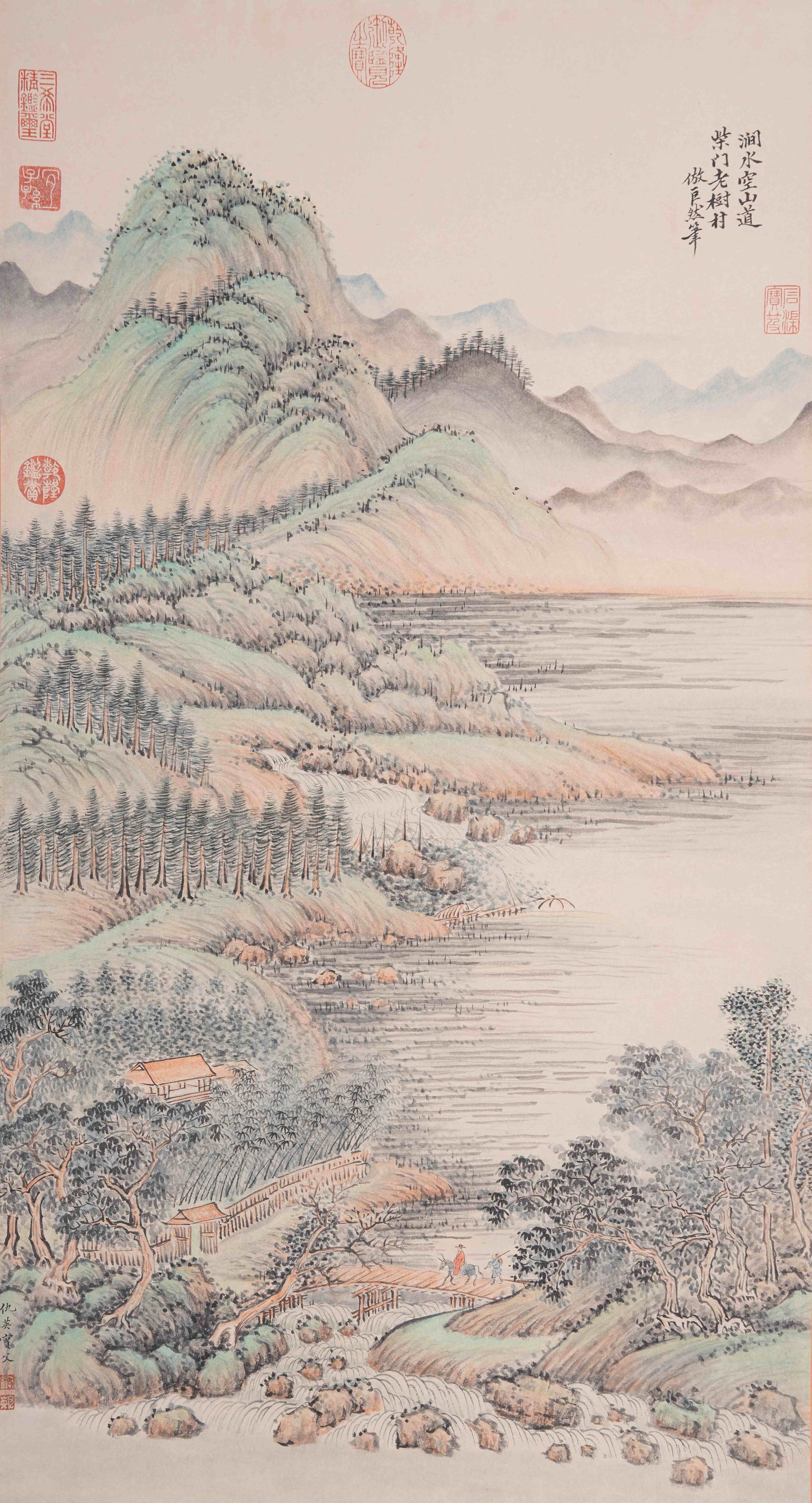 A LANDSCAPE PAINTING ON PAPER BY QIU YING.仇英: Landscape Painting on Paper by Qiu Ying.仇英