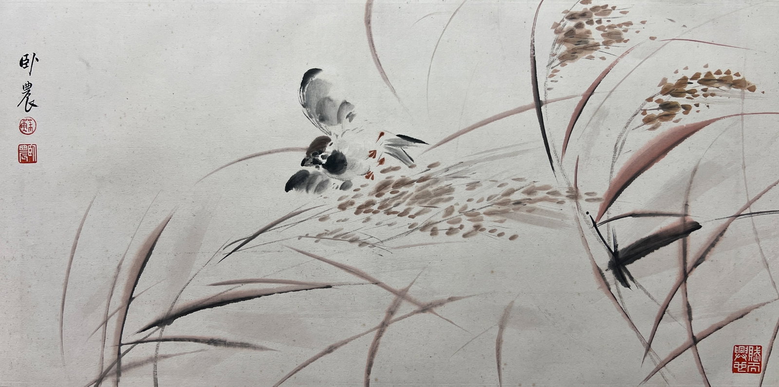 A FLOWERS AND BIRDS ON PAPER BY SU WONONG, MOUNTED PANEL.蘇臥農: Flowers and Birds on Paper by Su Wonong, Mounted Panel.蘇臥農