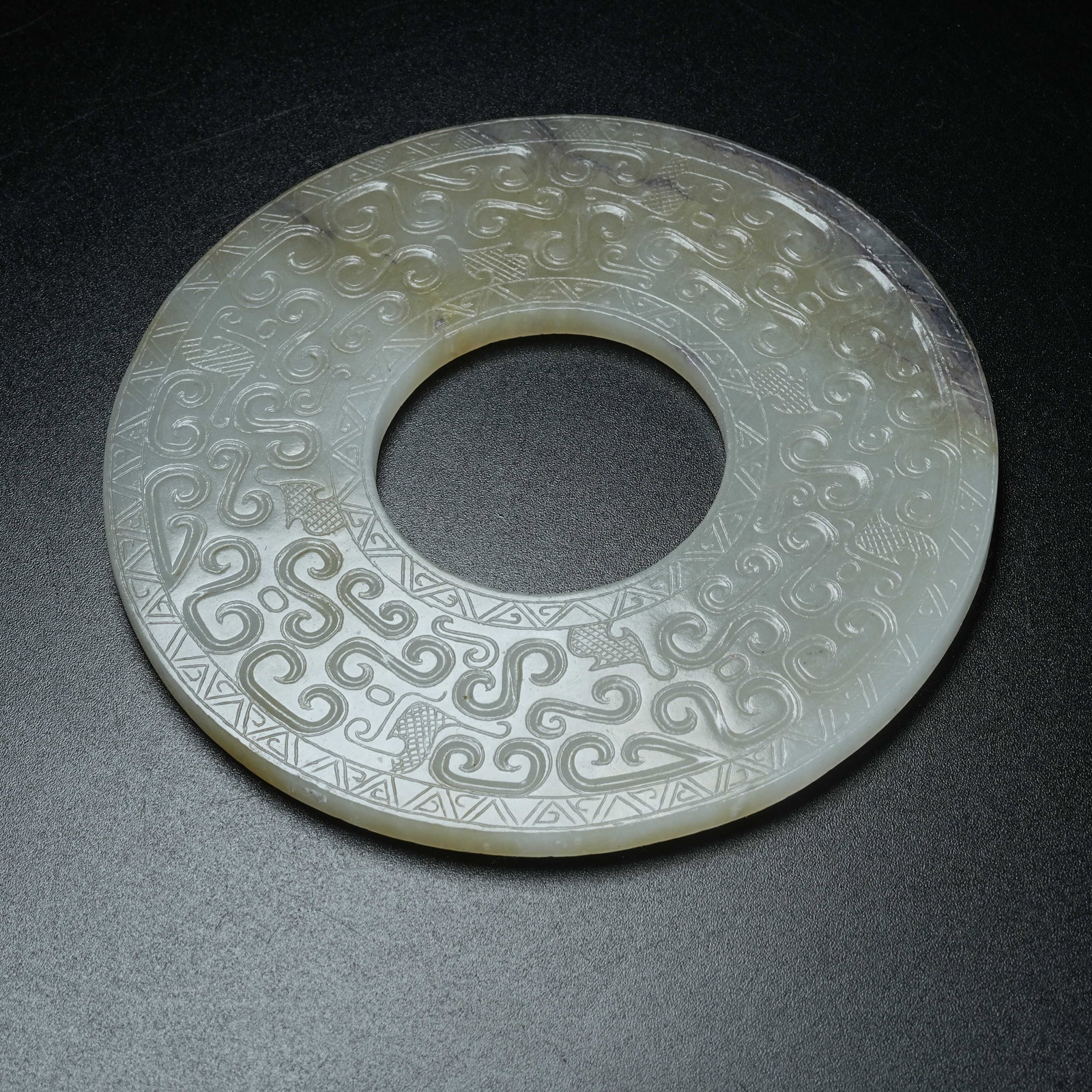 A ARCHAIC JADE BI DISC WITH HOOKED CLOUD PATTERN - 6